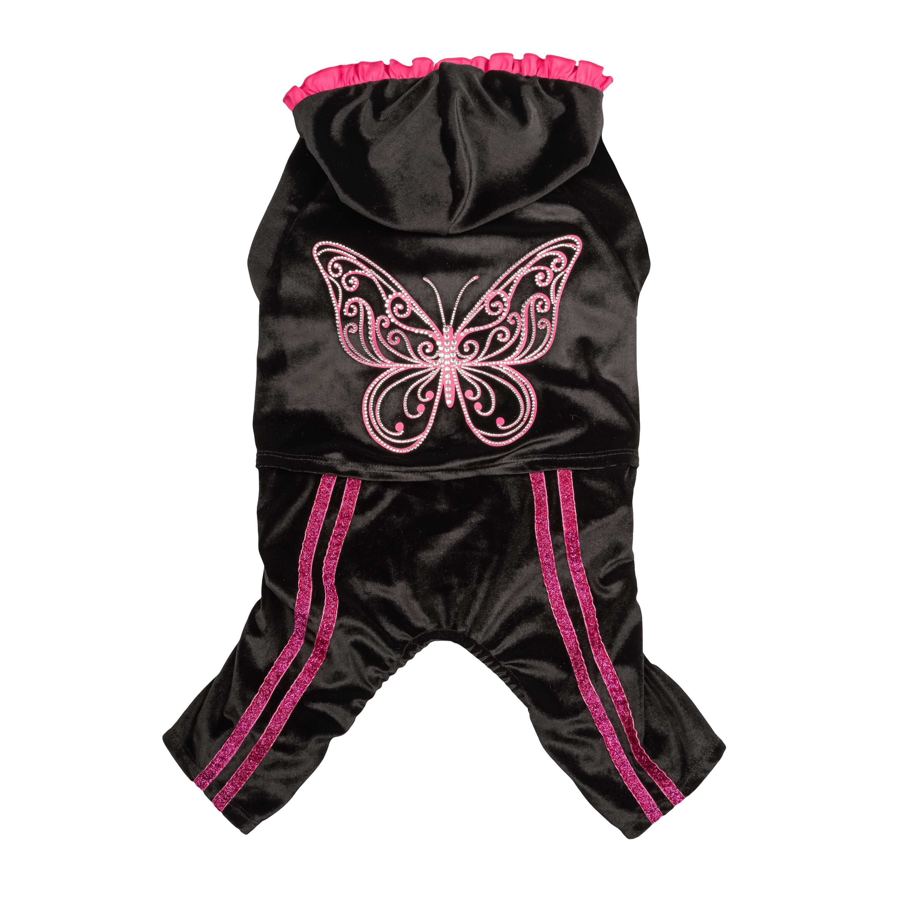 Doggy Parton, Dog Clothes, Sparkle Butterfly Pet Track Suit, Black, XXL