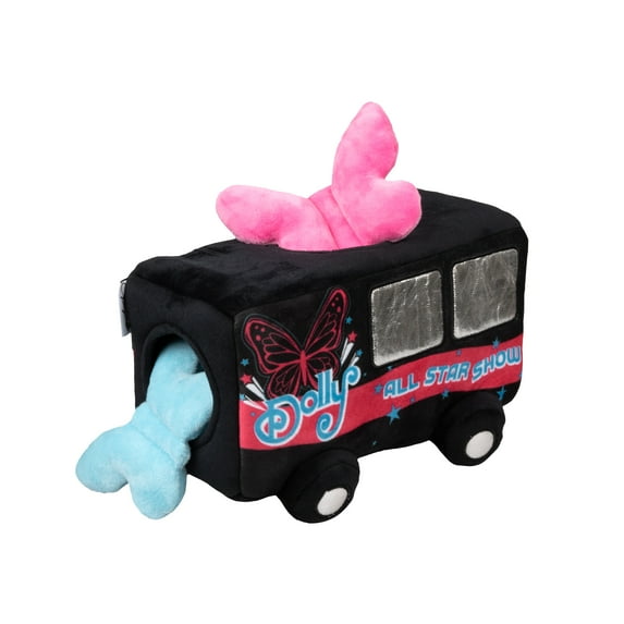 Doggy Parton Dog Toys, Plush Dolly Tour Bus Hideaway Crinkle Pet Toy, Black, O/S