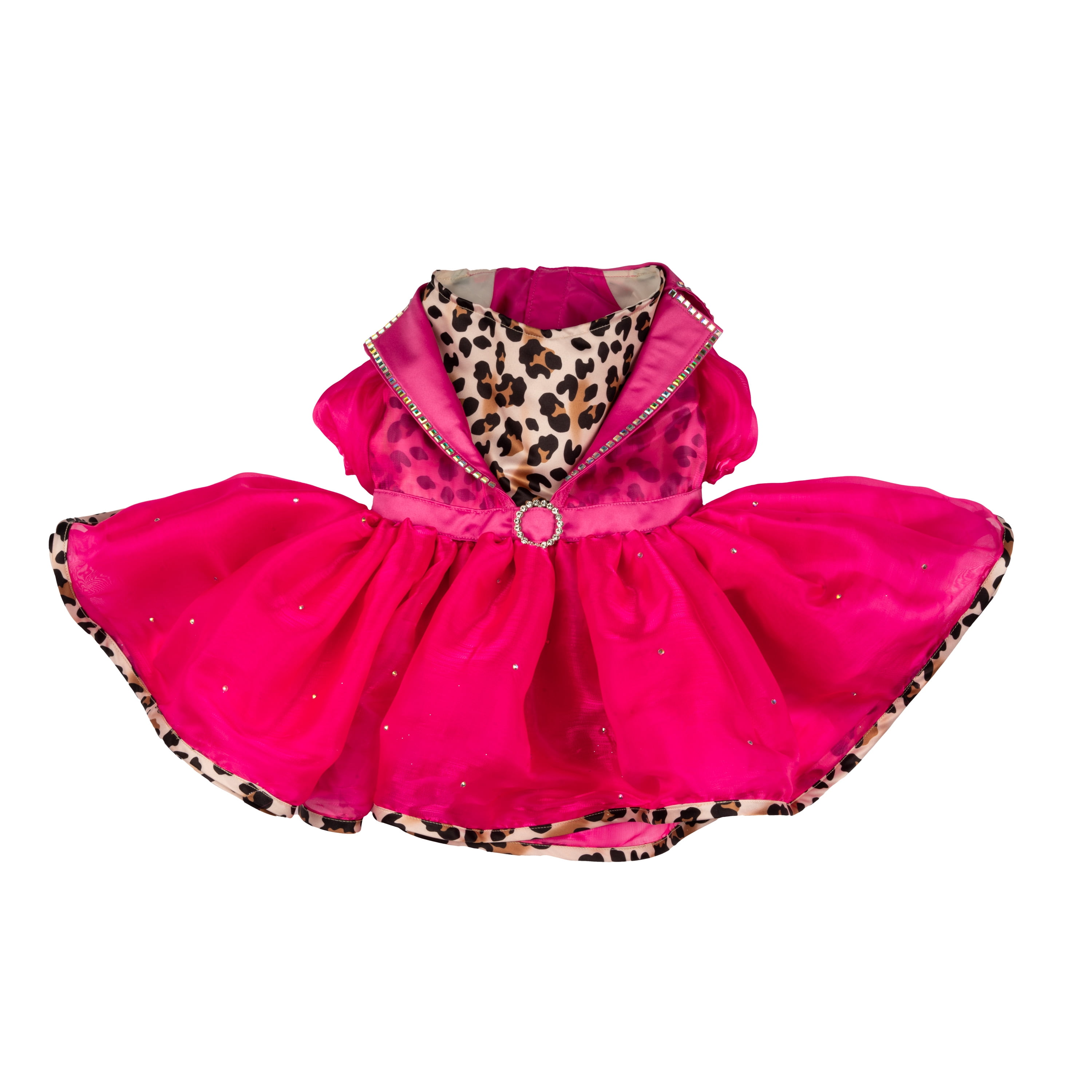 Doggy Parton, Dog and Cat Clothes, Leopard Notched Collar Pet Dress, Pink, Small