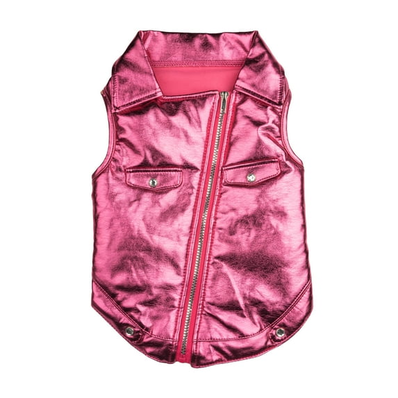 Doggy Parton, Dog and Cat Clothes, Rhinestone Moto Pet Jacket, Pink, Small