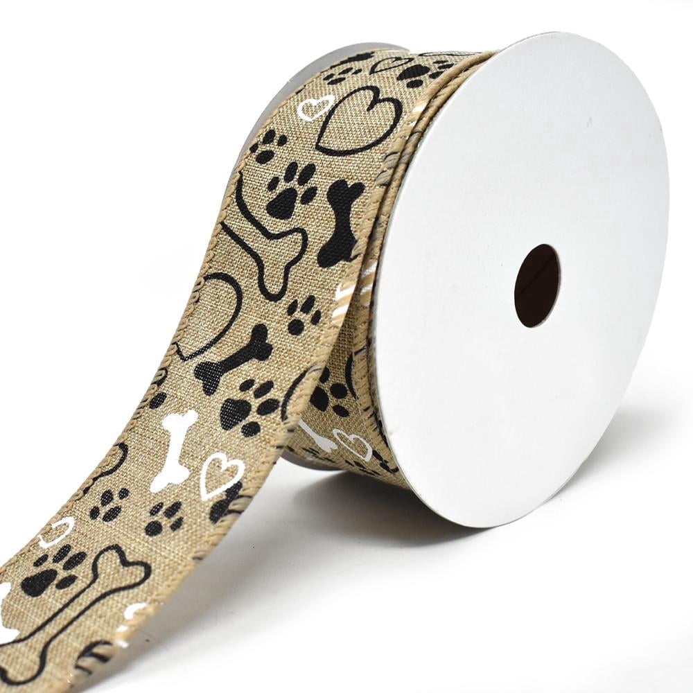 Dogpatch Ribbon Dog Crafts Print: Doggy Paws and Bones Wired Linen Ribbon, 1-1/2-Inch ...