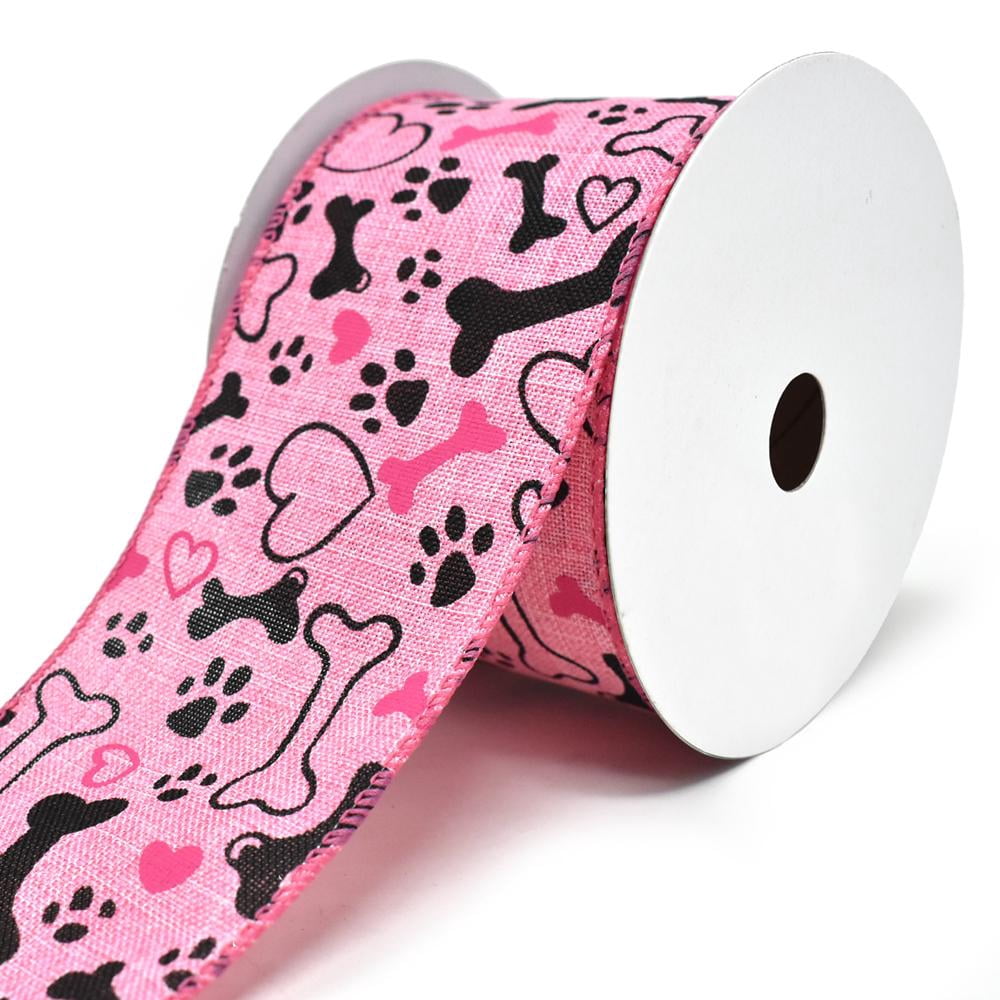 Dogpatch Ribbon Doggy Paws and Bones Wired Linen Ribbon, 2-1/2-Inch, 10-Yard, Pink ...