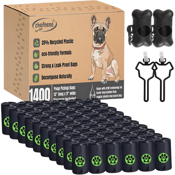 Doggy Poop Bags Biodegradable with Dispenser (1400 Bags) Eco-friendly Dog Waste Pickup Bags Landfill-Degradable Refill Rolls Cat Waste Bags (Black, 70 Rolls, Unscented)