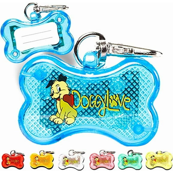 DoggyLove Led Dog Collar Light – Dog Lights for Night Walking – Glow in The Dark Dog Tag - LED Light Up Dog Tag - Clip On Blinking Dog Tag - Bone Shape ID Tag for Pet Safety