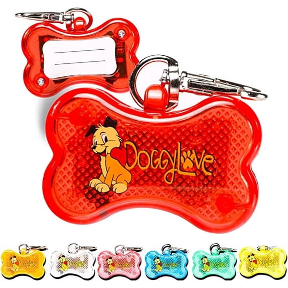 DoggyLove Led Dog Collar Light – Dog Lights for Night Walking – Glow in The Dark Dog Tag - LED Light Up Dog Tag - Clip On Blinking Dog Tag - Bone Shape ID Tag for Pet Safety