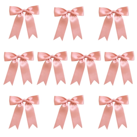 Doghiosgha 10 Pcs Satin Small Bows, Glossy Fabric Decor Bows for Gift Wrapping Wedding Christmas Tree Party Decor, 5.9x4.9 Inch, Pink