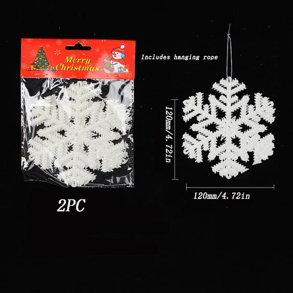 Doghiosgha 2 Pcs White Snowflake Ornaments Plastic Hanging Snow Pendants for Xmas Tree Window Party Decor, 4.7", E