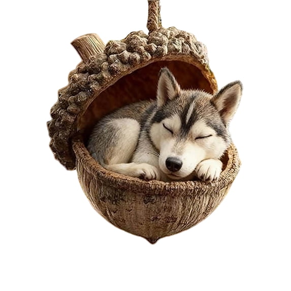 Doghiosgha 2D Acrylic Animal Christmas Ornament, Sleeping Puppy Inside Acorn Shell Printed Ornament for Christmas Tree Holiday Gifting, 3.1", C
