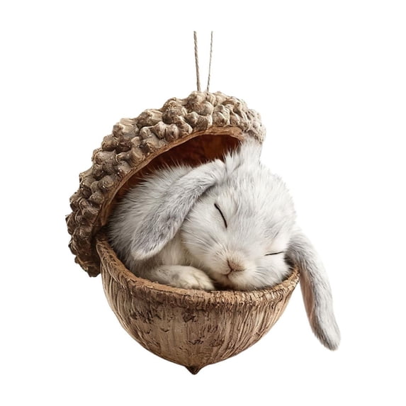 Doghiosgha 2D Flat Acrylic Forest Animal Acorn Ornament, Sleeping Animal Hanging Pendant for Xmas Tree Wreath Holiday Decor, 3.9", E