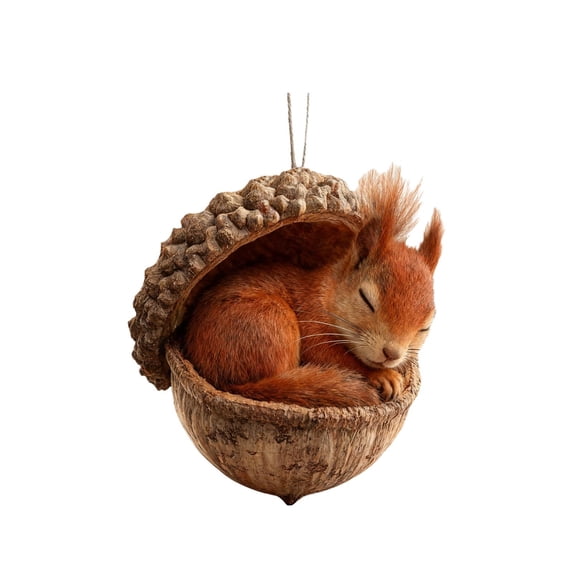 Doghiosgha 2D Flat Acrylic Forest Animal Acorn Ornament, Sleeping Animal Hanging Pendant for Xmas Tree Wreath Holiday Decor, 3.9", F
