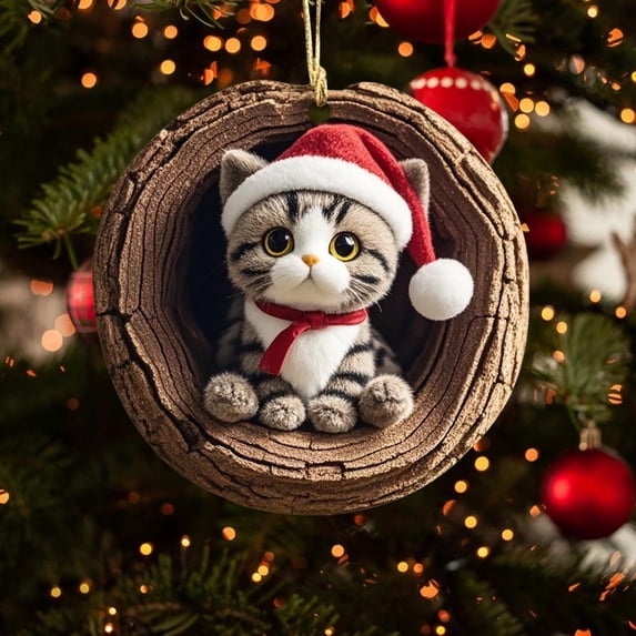 Doghiosgha 2D Plat Animal Christmas Ornament Wood Pattern Animal Hanging Ornament for Christmas Tree Mantel Holiday Gifting, 3.54 Inch, B
