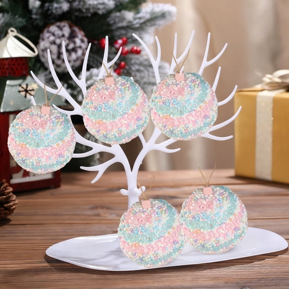 Doghiosgha 3 Pcs/Box Foam Christmas Balls Pastel Christmas Bauble Set Hanging Ornaments for Xmas Tree Home Party Decor, 3.15 Inch, B