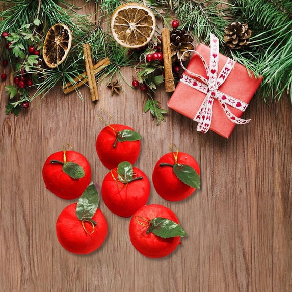 Doghiosgha 6 Pcs 1.9 Inch Christmas Apple Ornament, Hanging 3D Xmas Tree Balls Decorations for Holiday Party Wreath Decor