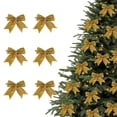 thumbnail image 1 of Doghiosgha 6 Pcs Glitter Mini Bows with Twist Tie, Small Ribbon Bow Ornaments, Gift Wrapping Bows, 3.5x3.9 Inch, Gold, 1 of 8