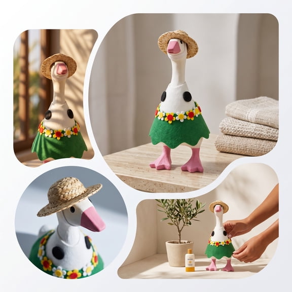 Doghiosgha 7 Inch Hawaiian Floral Felt Goose Outfit, Indoor Tabletop Summer Beach Vacation Decor