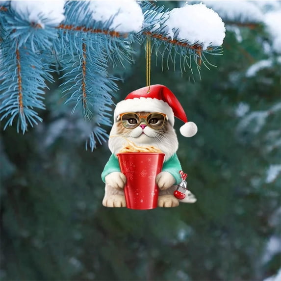 Doghiosgha Acrylic Cat Christmas Hanging Ornament, 2D Flat Pet Themed Pendant for Xmas Tree, Wreath & Gift Bag Hanging Decor, 3.14 Inch, B