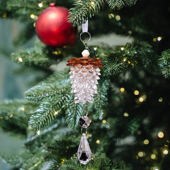 Doghiosgha Acrylic Imitation Crystal Pinecone Ornament, Christmas Hanging Decorations for Xmas Tree Home Party Window Decor, 1.9x6.3 Inch, Brown