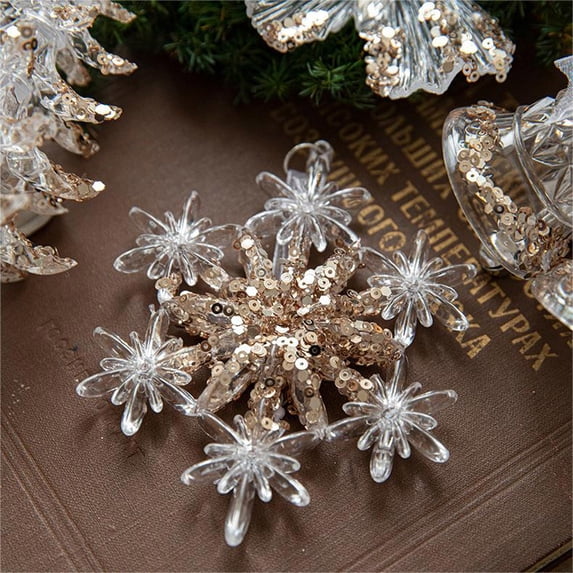 Doghiosgha Clear Glitter Plastic Christmas Decorations Sequined Holiday Hanging Ornament for Xmas Tree Party Home Decor, B