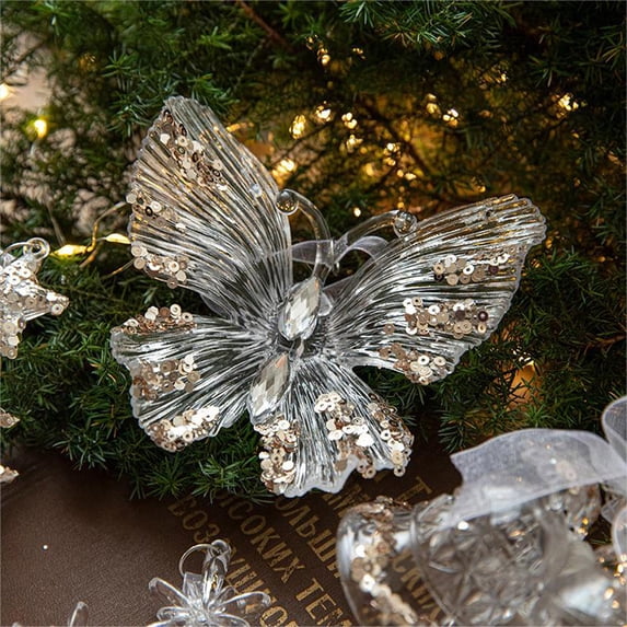 Doghiosgha Clear Glitter Plastic Christmas Decorations Sequined Holiday Hanging Ornament for Xmas Tree Party Home Decor, C