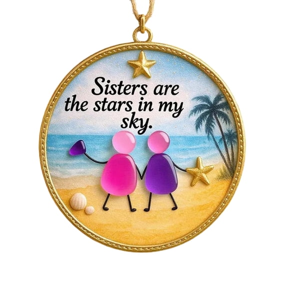 Doghiosgha Friendship Themed Round Christmas Ornament, Sea Glass Hanging Decor for Xmas Tree Home Wall Holiday Party Decor, 3.15", D