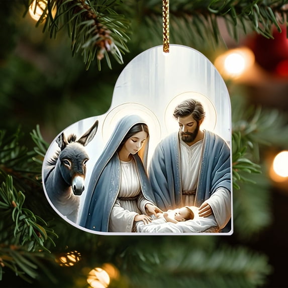 Doghiosgha Heart‑Shaped Nativity Scene Christmas Ornament, Holy Family Pendant for Christmas Tree & Home Decor, 3.1 Inch, B