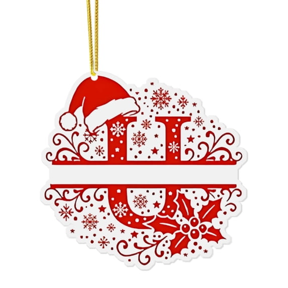Doghiosgha Letter Acrylic Christmas Ornament, Red Letter & Snowflake Patterns Hanging Pendant for Xmas Tree, Wreath & Holiday Decor, 3.1", U