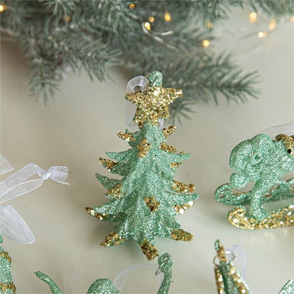 Doghiosgha Green Glitter Plastic Christmas Decorations, Hanging Ornament for Xmas Tree Wreath Garland Decor, B