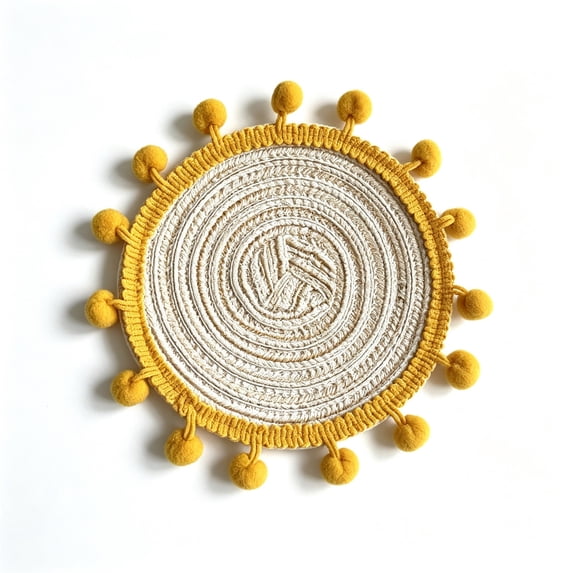 Doghiosgha Round Heat Resistant Table Mat Woven Placemat for Home Tabletop Decor, 5.12 Inch, Yellow