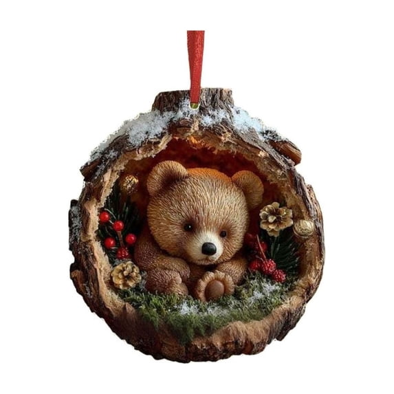 Doghiosgha Sleeping Bear Christmas Ornament Acrylic Flat Printed Hanging Pendant for Xmas Tree & Holiday Decor, 4", B