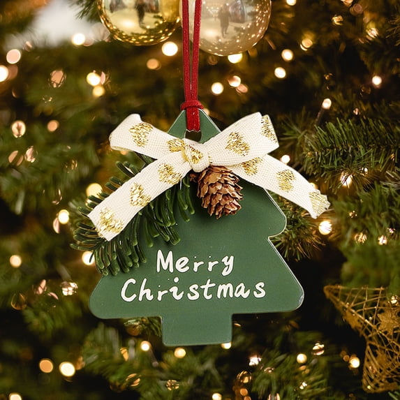 Doghiosgha Tree‑Shaped Paper Christmas Hanging Tag with Bow Pinecone Pine Sprig, Holiday Gift Tag for Xmas Tree Wreath Holiday Party Decor, 3.5x3.9 Inch, Green