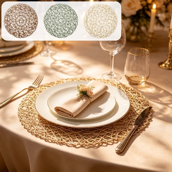 Doghiosgha Woven Round Placemat Hollow Table Mat Heat Resistant Placemat for Wedding Party Dinner Table Decor, 15 Inch, Beige