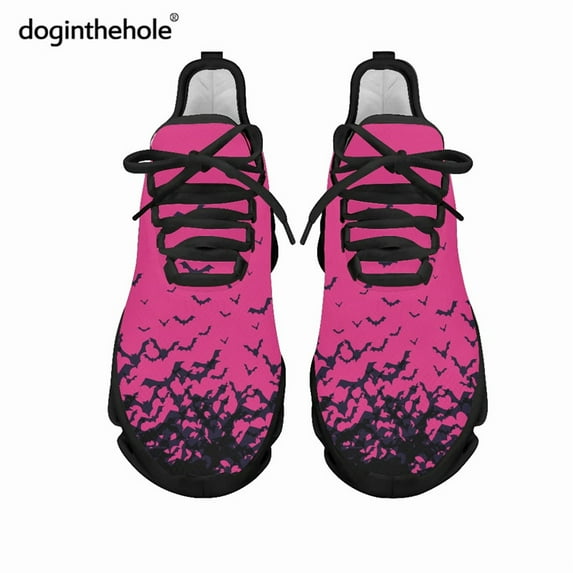 Doginthehole Brand Design Black/Pink Sneaker for Men Women Cartoon Bat Pattern Casual Walking Flats Couple Shoe chaussure homme