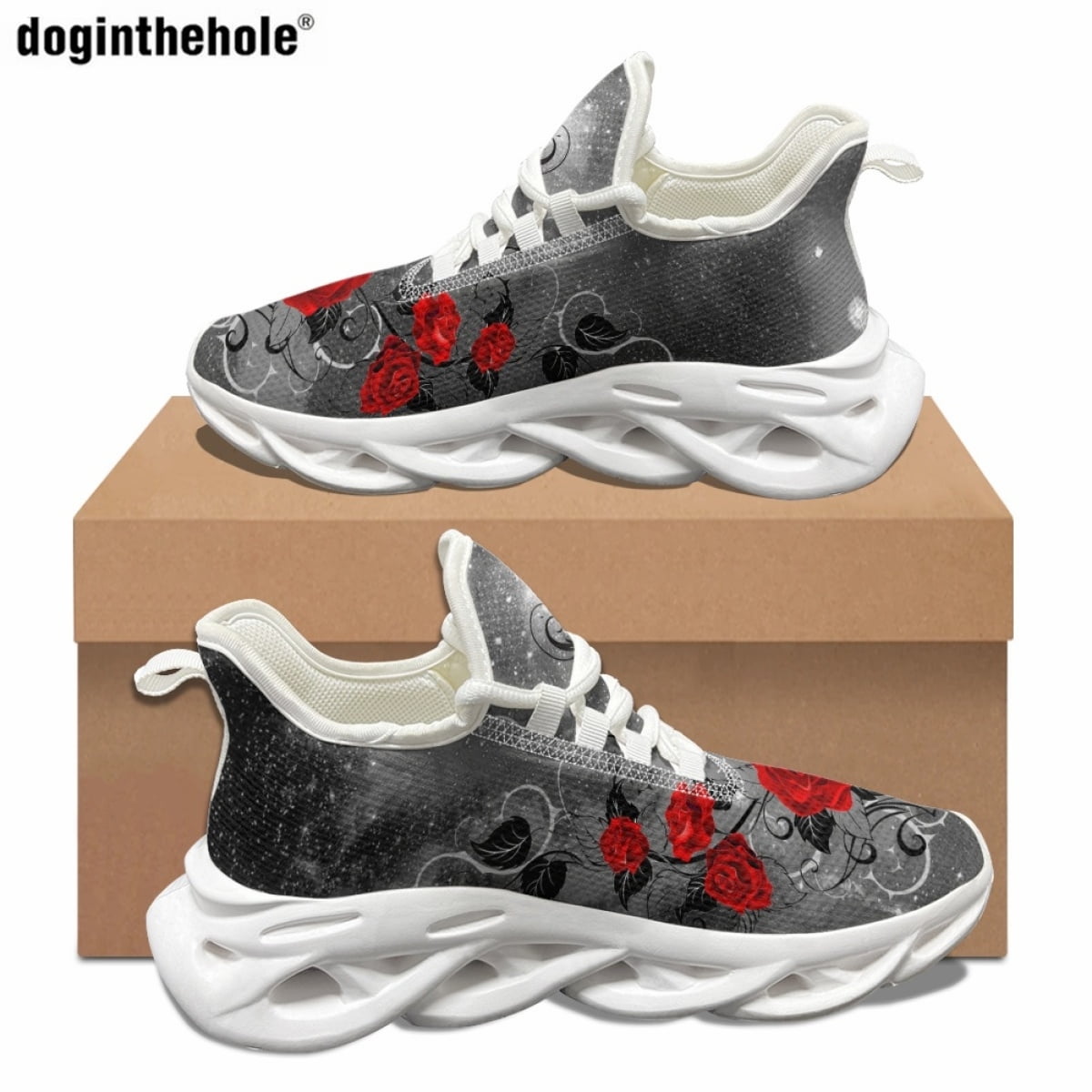 Doginthehole Fashion n Rose Print Women's Sneakers Summer Comfort Breathable Casual Flat Shoes ...
