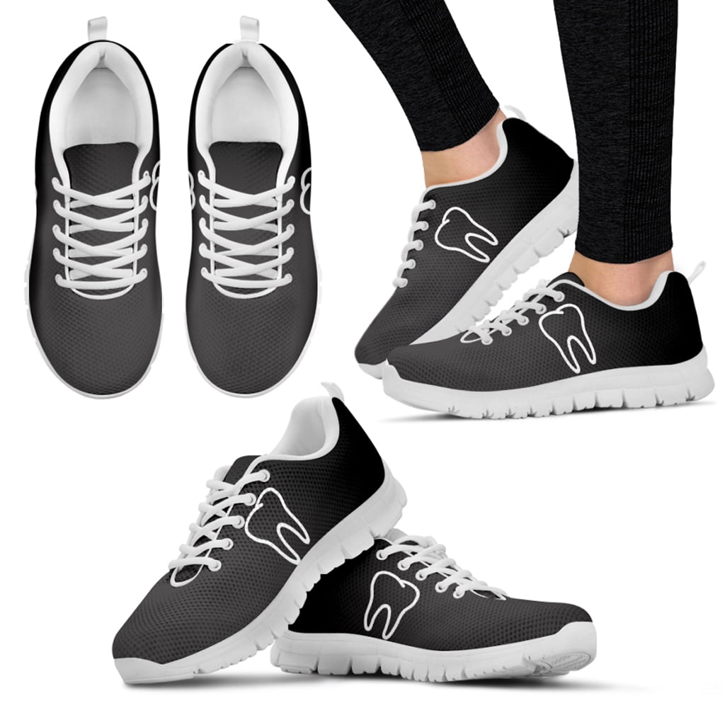 Doginthehole Gray Black Woman Flats Shoes Cute Tooth Print Dental Shoes