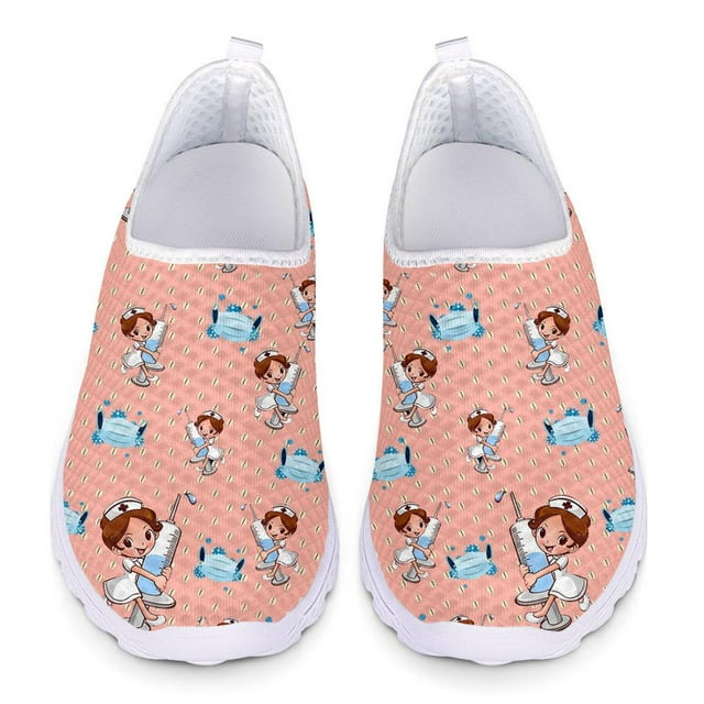 Doginthehole Nursing Shoes for Women Nurse Sketch Print Summer Mesh