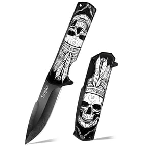 Dogka Compact Folding Pocket Knife, All-Steel Sharp Blade with Decorative Skull Handle, EDC Utility Knife for Camping, Hiking & Daily Use