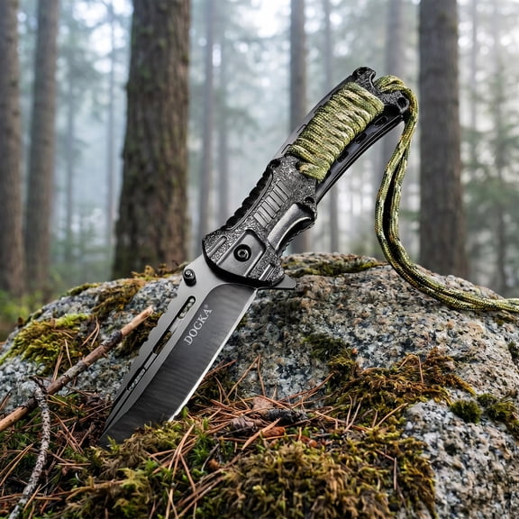 Dogka Folding Pocket Knife, Sharp Stainless Steel Blade with Wolf Art Print Handle, EDC Utility Knife for Camping & Outdoor Use