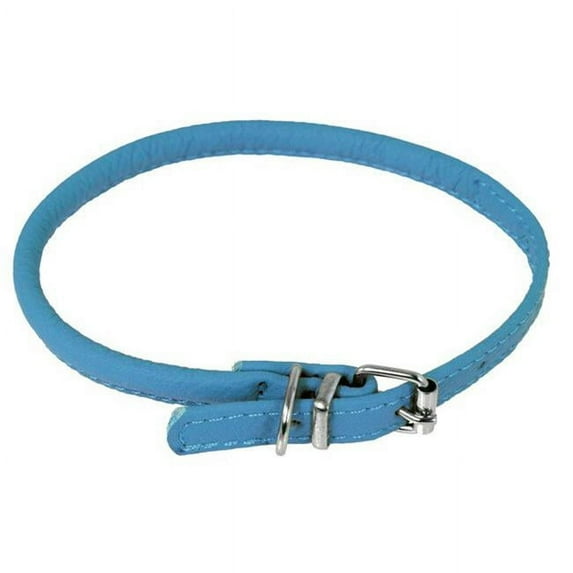 Dogline L1003-2 13-16 L x 0.33 W in. Round Leather Collar, Blue