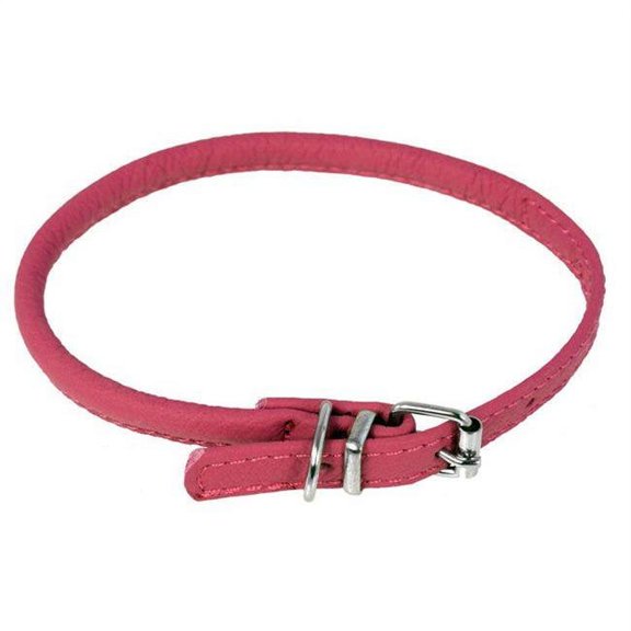 Dogline L1003-7 13-16 L x 0.33 W in. Round Leather Collar, Pink