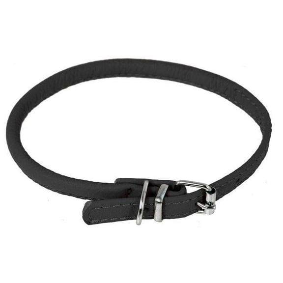 Dogline L1004-1 16-19 L x 0.38 W in. Round Leather Collar, Black