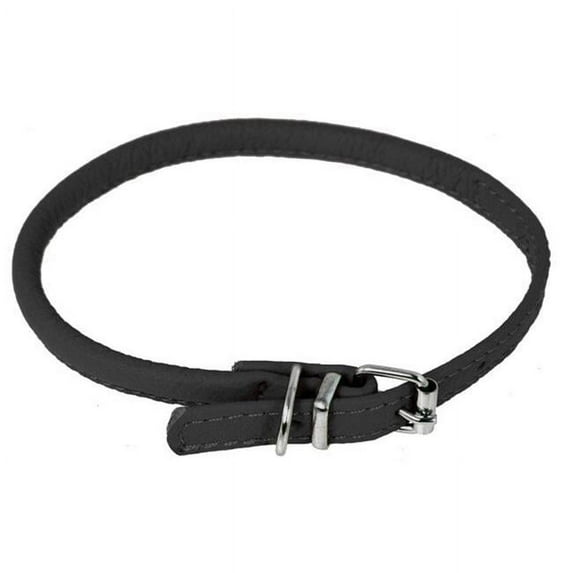 Dogline L1004-1 16-19 L x 0.38 W in. Round Leather Collar, Black