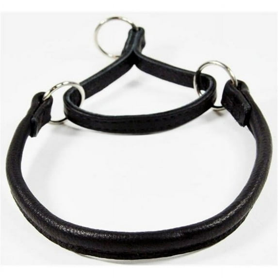 Dogline L1224-1 24 L x 0.5 W in. Round Leather Martingale Collar, Black