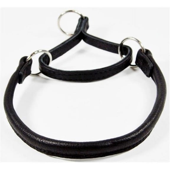 Dogline L1224-1 24 L x 0.5 W in. Round Leather Martingale Collar, Black