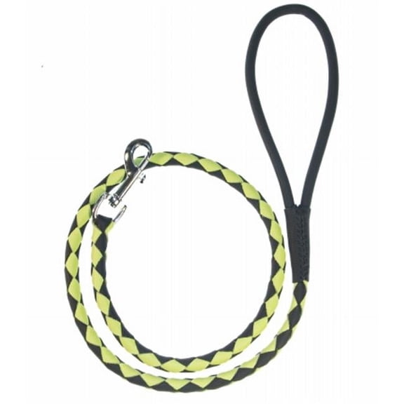 Dogline L2048-1-5 Dogline Round Braided Leather Leash, Black & Green - 0.25 W x 48 L in.
