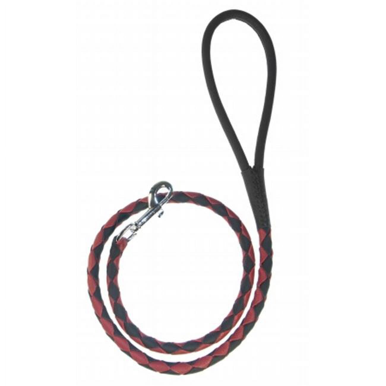 Dogline L2049-1-3 Dogline Round Braided Leather Leash, Black & Red - 0.38 W x 48 L in.