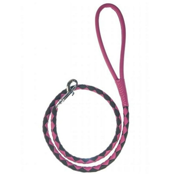 Dogline L2049-7-1 Dogline Round Braided Leather Leash, Pink & Black - 0.38 W x 48 L in.