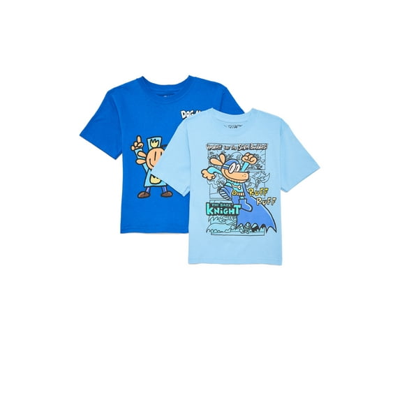 Dog Man Boys Cotton Graphic T-Shirts with Short Sleeves, 2-Pack, Sizes XS-2XL