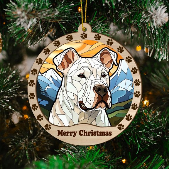 Dogo Argentino Christmas Decorations, Dogo Argentino Dog Christmas Stained Glass Christmas Tree, Dogo Argentino Dog SunCatcher, Christmas Keepsake
