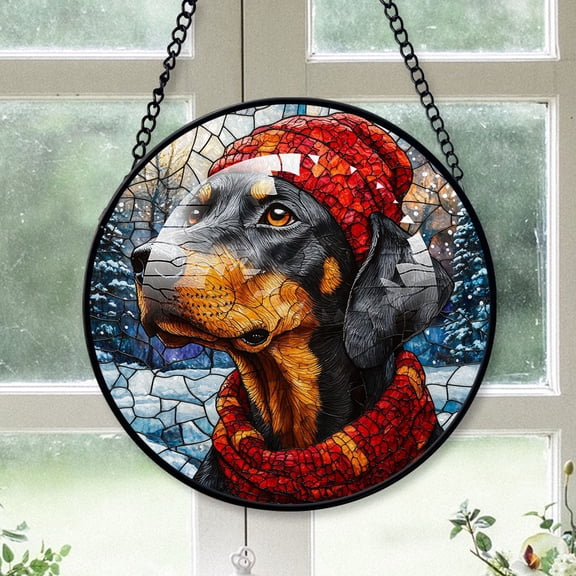 Dogo Argentino Christmas Tree Decor 2025, Dogo Argentino Dog Gifts, Christmas Tree Stained Glass SunCatcher for Windows Dog Christmas Tree, Haging Decor