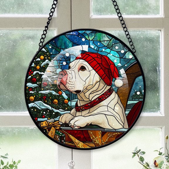 Dogo Argentino Christmas Tree Dog Ornament 2025 - Dogo Argentino Dog Christmas Stained Glass SunCatcher for Window, Dog Christmas Decoration, Christmas Keepsake